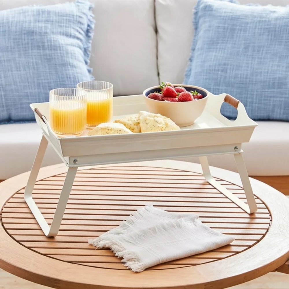 BHG White Rectangle Galvanized Steel Bed Serving Tray, 18.7 in L x 12.2 in